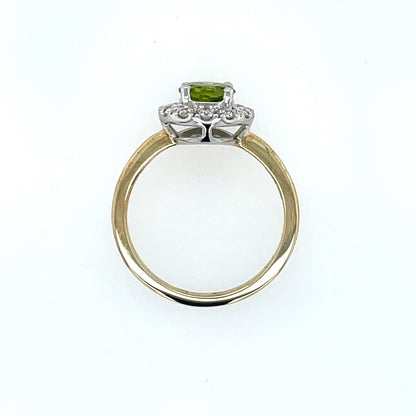 9ct Gold Peridot & Diamond Round Halo Ring GRX303