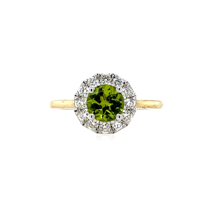 9ct Gold Peridot & Diamond Round Halo Ring GRX303