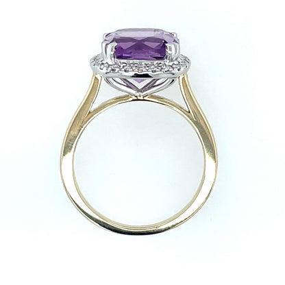 9ct Gold Amethyst & Diamond Cushion Cluster Ring GRX304