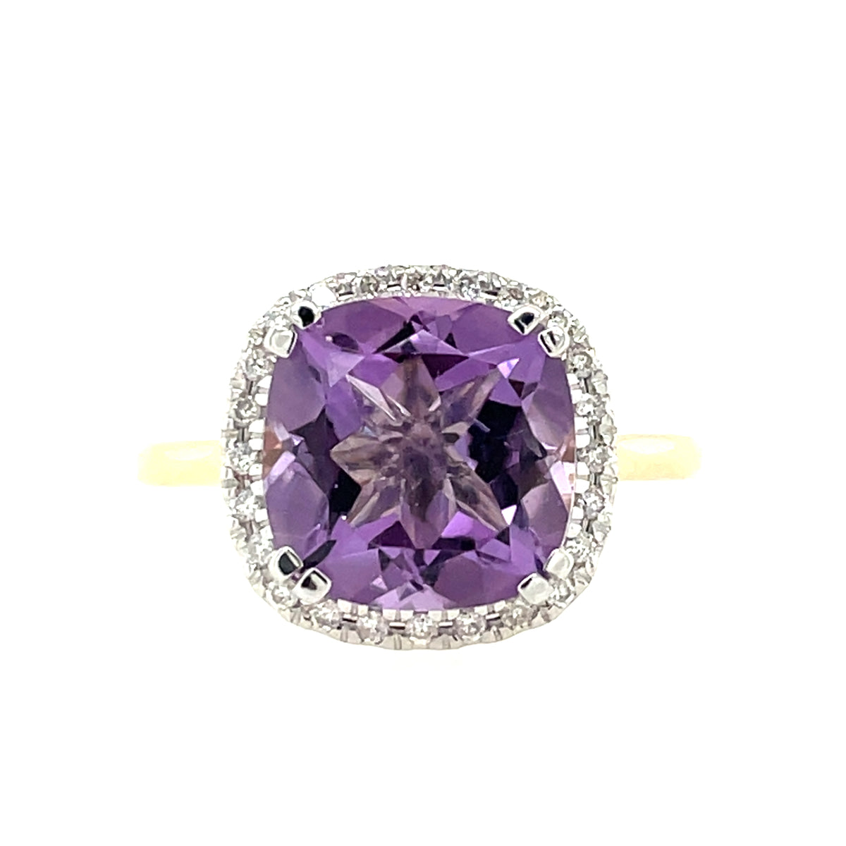 9ct Gold Amethyst & Diamond Cushion Cluster Ring GRX304