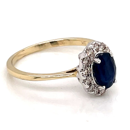 9ct Gold Sapphire & Diamond Cluster Ring GRS261