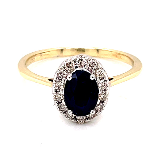 9ct Gold Sapphire & Diamond Cluster Ring GRS261