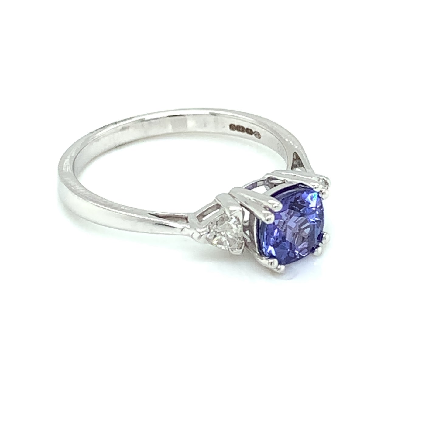 14ct White Gold Tanzanite Cushion & Diamond Trigon Ring WRX073