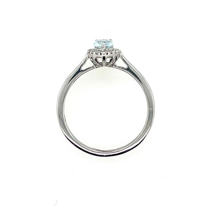 9ct White Gold Aquamarine & Diamond Pear Shaped Cluster Ring WRX069