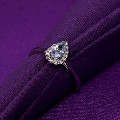 9ct White Gold Aquamarine & Diamond Pear Shaped Cluster Ring WRX069