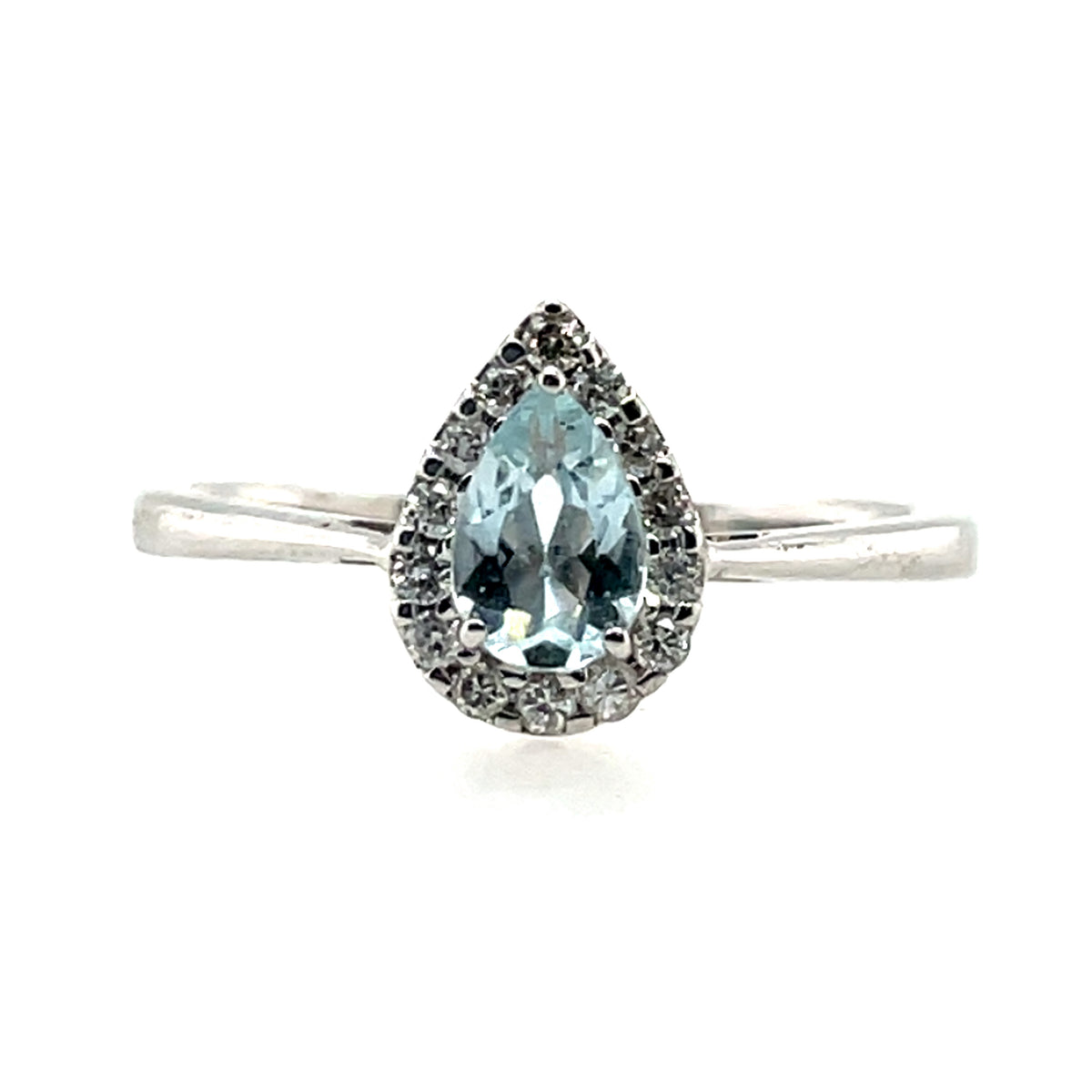 9ct White Gold Aquamarine & Diamond Pear Shaped Cluster Ring WRX069