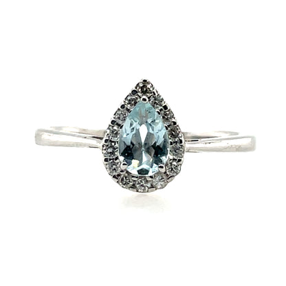 9ct White Gold Aquamarine & Diamond Pear Shaped Cluster Ring WRX069
