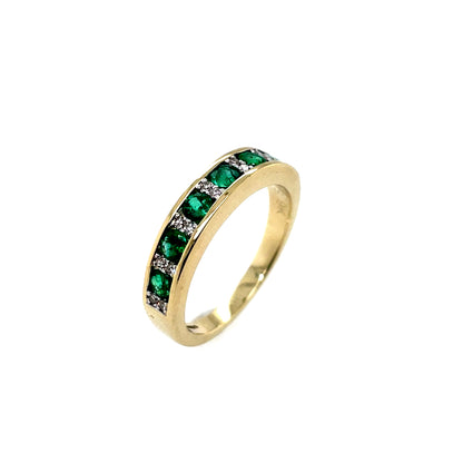 9ct Gold Emerald & Diamond Band GRE142