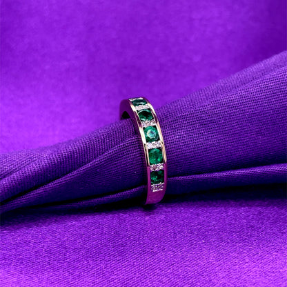 9ct Gold Emerald & Diamond Band GRE142