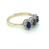 9ct Gold Sapphire & Diamond 3 Halo Ring GRS232