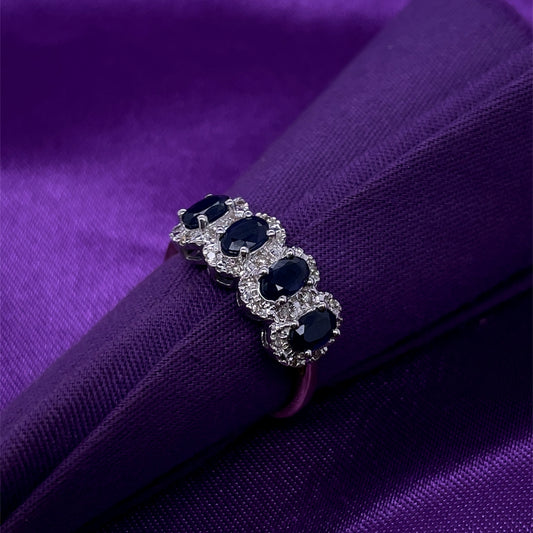 9ct Gold Sapphire & Diamond Four Halo Ring GRS295