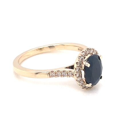 9ct Gold Sapphire & Diamond Halo Ring GRS259