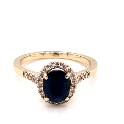 9ct Gold Sapphire & Diamond Halo Ring GRS259