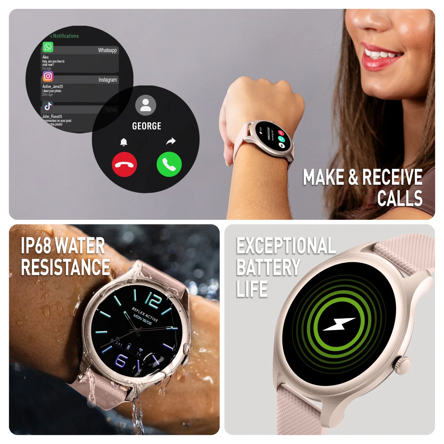 Reflex Active SPECTRA 300 R AMOLED Calling Smart Pink Strap Watch RA-SP-300R-SL-02