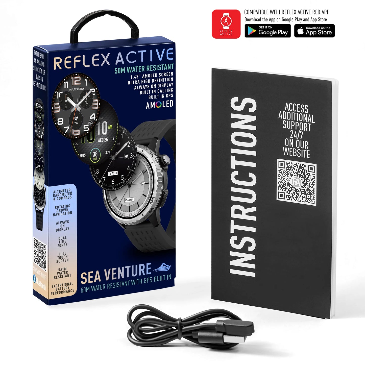 REFLEX ACTIVE SEA VENTURE 400 R 50m Swim-Safe AMOLED GPS Black Strap Smart Watch RA-VE-400R-5ATM-02