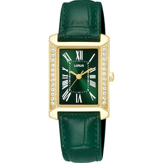 LORUS QUARTZ LADIES GOLD PLATED GREEN DIAL STRAP WATCH RG242YX9