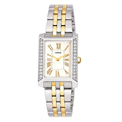 LORUS QUARTZ LADIES TWO TONE WHITE DIAL BRACELET WATCH RG271YX9