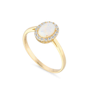 9ct Gold Created Opal & CZ Cluster Ring