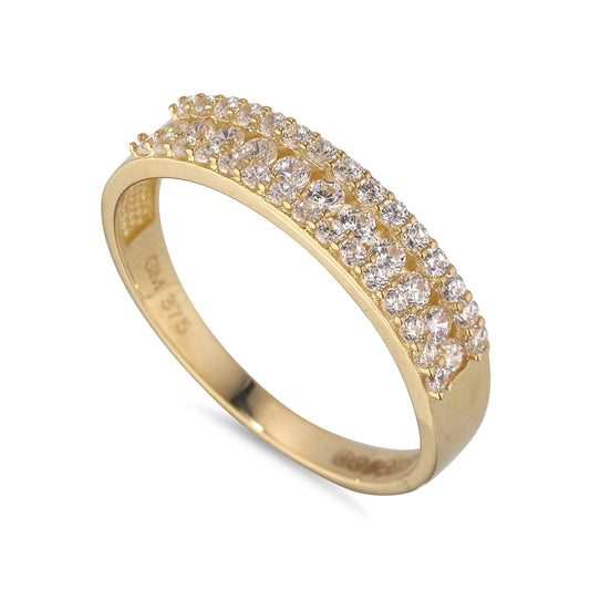 9ct Gold Triple Row CZ Ring GRA111