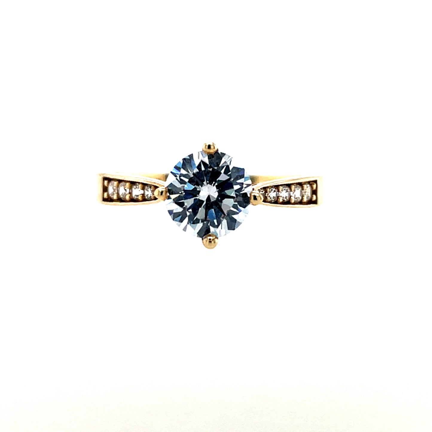 9ct Gold CZ Solitaire Ring Pavé Shoulders GRZ241