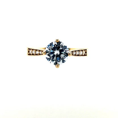 9ct Gold CZ Solitaire Ring Pavé Shoulders GRZ241