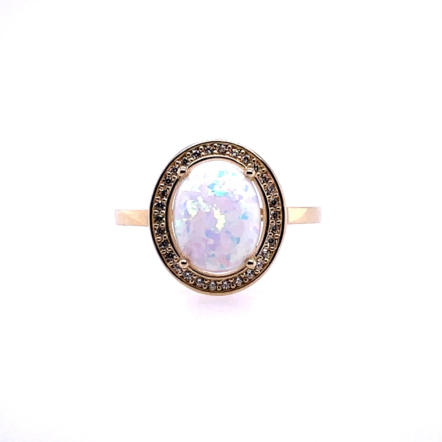 9ct Gold Created Opal & CZ Cluster Ring GRL77
