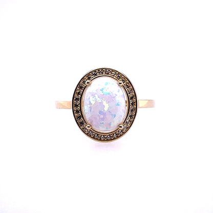 9ct Gold Created Opal & CZ Cluster Ring GRL77