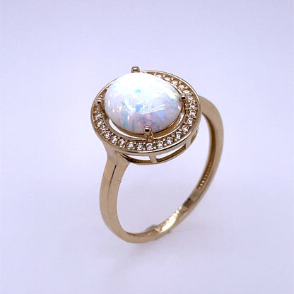 9ct Gold Created Opal & CZ Cluster Ring GRL77