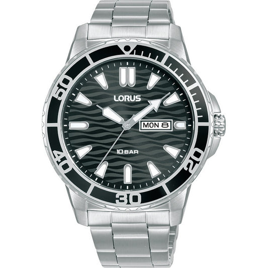 LORUS QUARTZ GENTS STAINLESS STEEL BLACK DIAL BRACELET WATCH RH355AX9