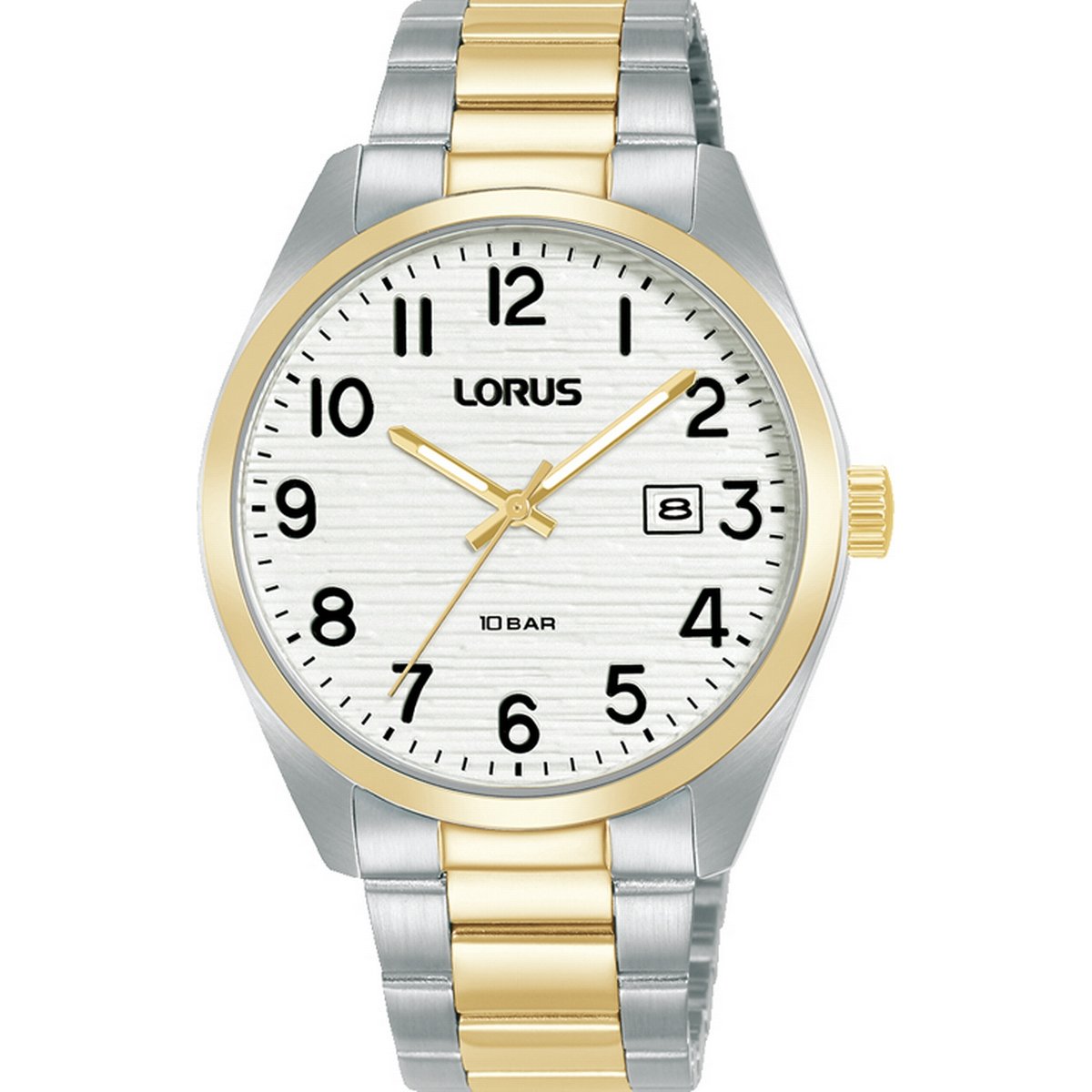 LORUS QUARTZ GENTS TWO TONE STAINLESS STEEL WHITE BRACELET WATCH RH912RX9