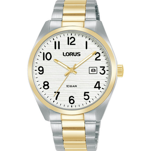 LORUS QUARTZ GENTS TWO TONE STAINLESS STEEL WHITE BRACELET WATCH RH912RX9