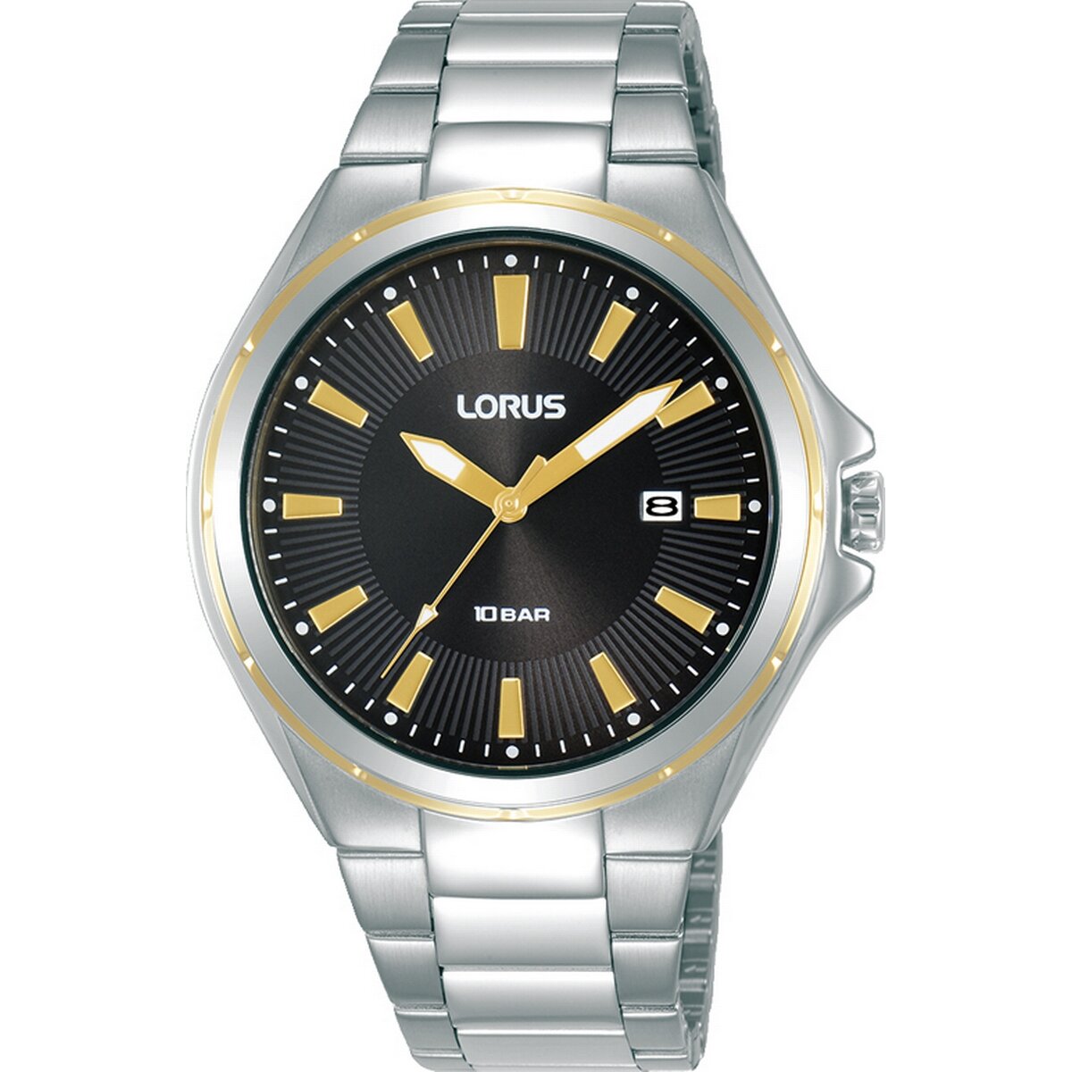 LORUS QUARTZ GENTS TWO TONE STAINLESS STEEL BLACK DIAL BRACELET RH942PX9