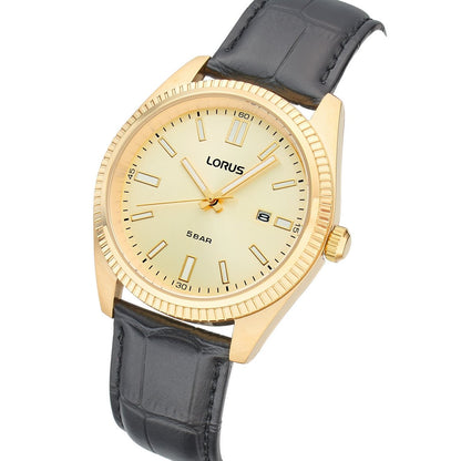 LORUS QUARTZ GENTS GOLD PLATED CHAMPAGNE DIAL STRAP WATCH RH976QX9