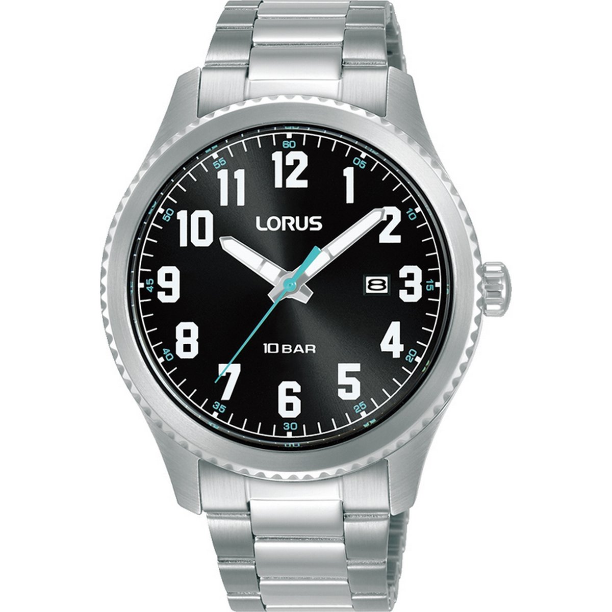 LORUS QUARTZ GENTS STAINLESS STEEL BLACK DIAL BRACELET WATCH RH979RX9