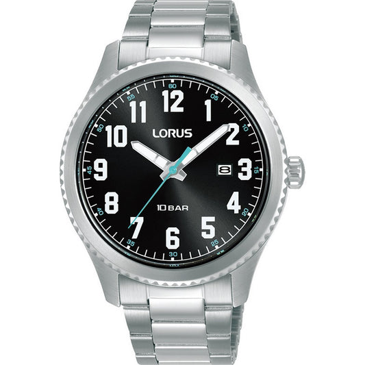 LORUS QUARTZ GENTS STAINLESS STEEL BLACK DIAL BRACELET WATCH RH979RX9