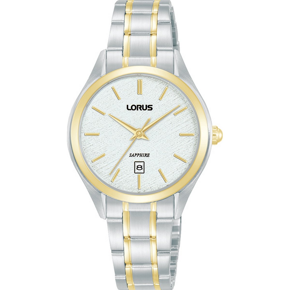 LORUS QUARTZ LADIES TWO TONE WHITE DIAL BRACELET WATCH RJ290BX9