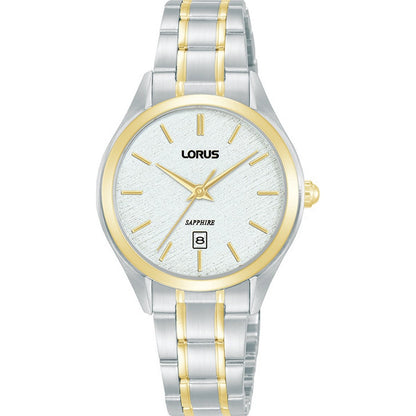LORUS QUARTZ LADIES TWO TONE WHITE DIAL BRACELET WATCH RJ290BX9