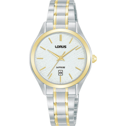 LORUS QUARTZ LADIES TWO TONE WHITE DIAL BRACELET WATCH RJ290BX9