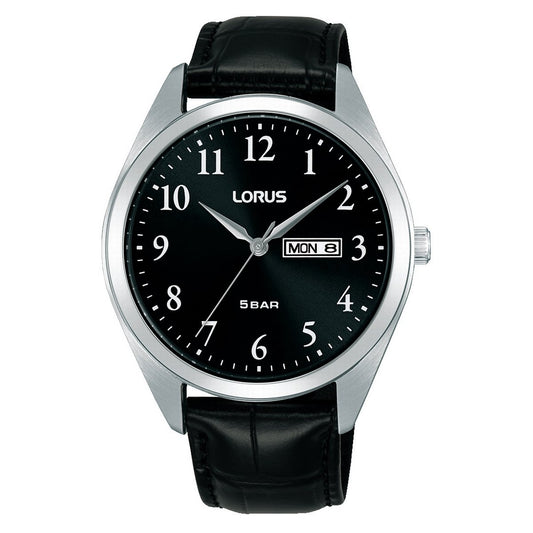 LORUS QUARTZ GENTS STAINLESS STEEL BLACK DIAL STRAP WATCH RJ671AX9