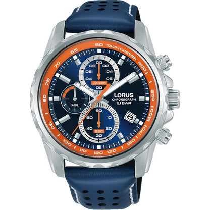 LORUS QZ CHRONOGRAPH GENTS STAINLESS STEEL BLUE DIAL STRAP WATCH RM379JX9