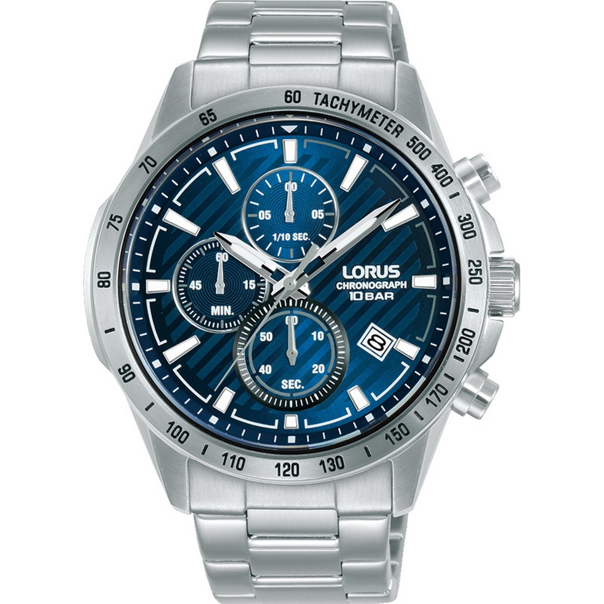 LORUS QZ CHRONOGRAPH GENTS STAINLESS STEEL BLUE DIAL BRACELET WATCH RM393HX9