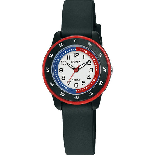 LORUS QUARTZ KIDS WHITE DIAL BLACK SILICONE STRAP RRX51JX9