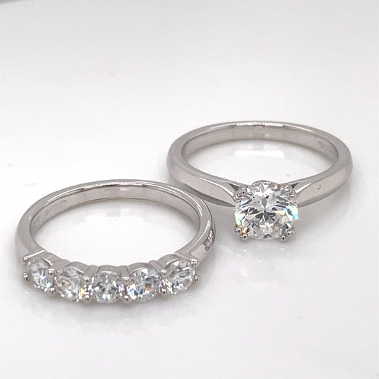 Sterling Silver CZ Bridal Ring Set RSE050