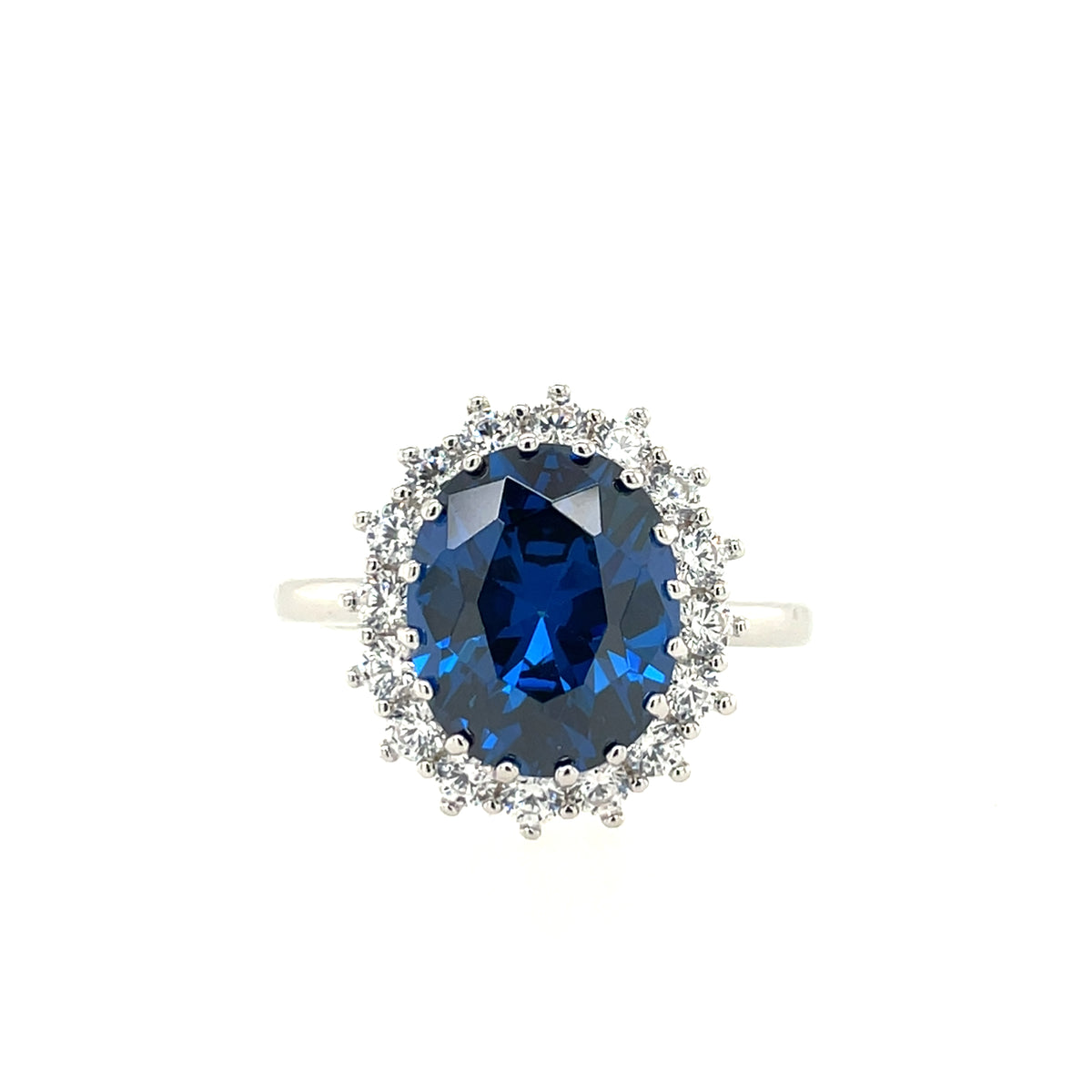Sterling Silver Sapphire CZ Cluster Ring RSE064
