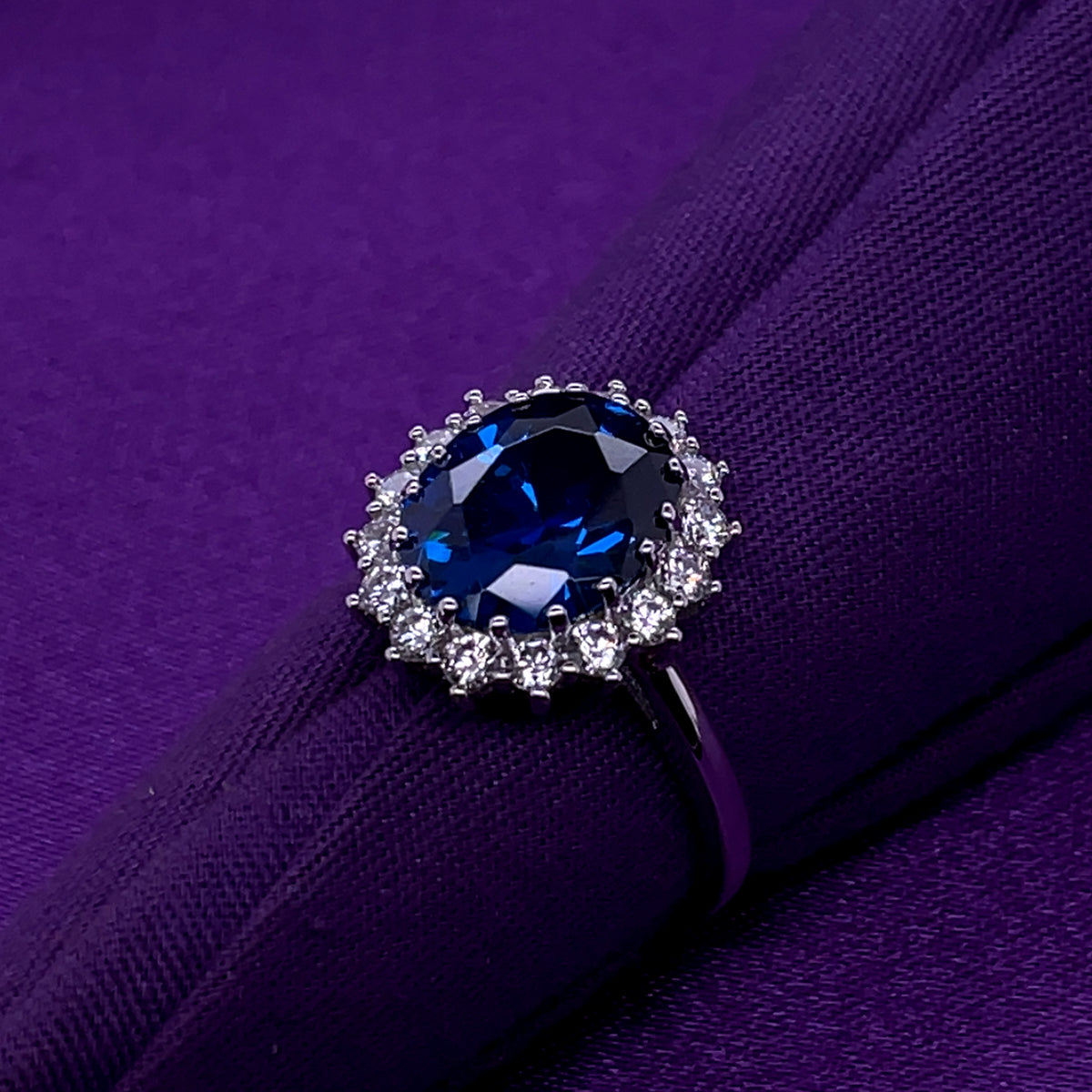 Sterling Silver Sapphire CZ Cluster Ring RSE064