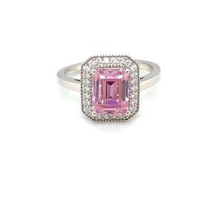 Sterling Silver Pink CZ Antique Octogon Ring RSE100