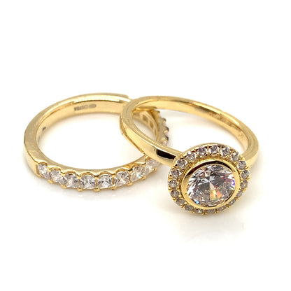 Sterling Silver 18ct Gold CZ Halo Ring RSE111