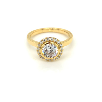 Sterling Silver 18ct Gold CZ Halo Ring RSE111