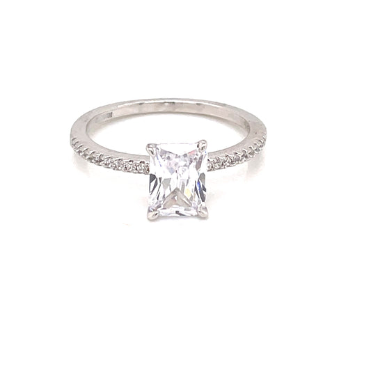 Sterling Silver Rectangular CZ Ring RSE115