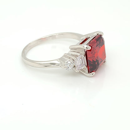 Sterling Silver Square Garnet CZ Ring RSE119